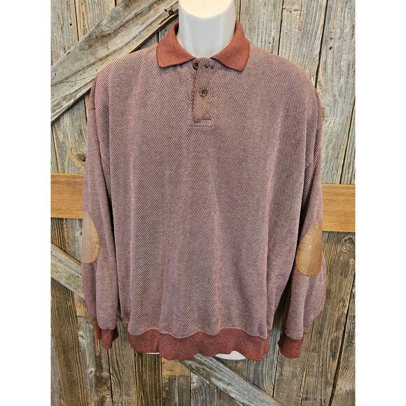 Vintage Orvis size red knit sweater banded bottom elbow patches winter mens XL ^ - Picture 1 of 7